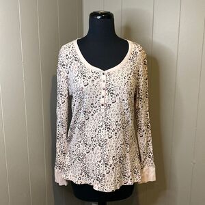 Jane & Bleecker Large NY thermal PJ Top 1/4 Button Down Chest Pocket Leopard